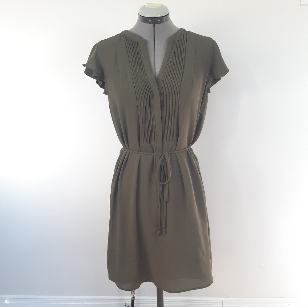 Molly Bracken gathered ruffled dress pleats khaki